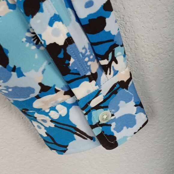 Rails Women Lisa Top Blue / White Long Sleeve Button Down Ruched Floral Top sz M - Picture 7 of 14